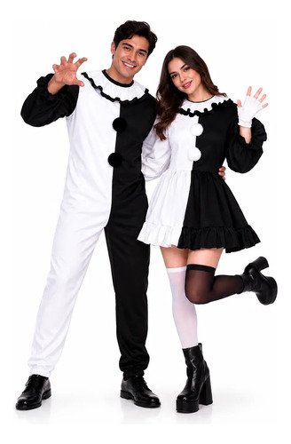 Disfraz de payaso Terrifier / Pierrot para hombre – enterizo blanco y negro