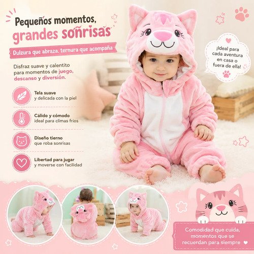 D_726144-MCO115220249664_082026-O.jpg Disfraz Bebé Animales Pijama Disfraces Animalitos Niños Rosa Pálido 18 A 24 Meses