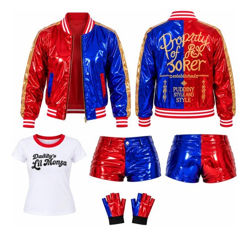 Disfraz de Harley Quinn para mujer – set de 4 piezas metalizado