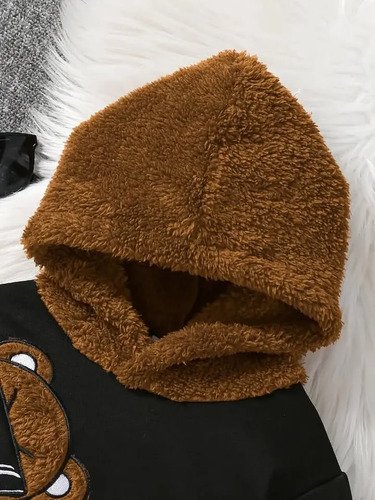 Conjunto Sudadera Con Capucha Oso De Peluche Para Niños Negro 24 Meses
