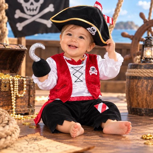 Disfraz Capitan Pirata Bebé Diseño Premium Disfraces Bebes Blanco 12 Meses