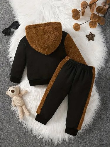 Conjunto Sudadera Con Capucha Oso De Peluche Para Niños Negro 24 Meses