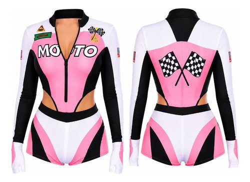 Disfraz de piloto de moto para mujer – body rosado