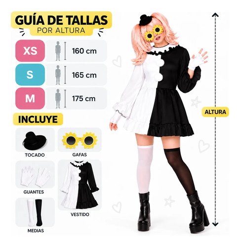 D_867321-MCO118128828911_092026-O.jpg Disfraz de payasa Pierrot para mujer – vestido blanco y negro con accesorios