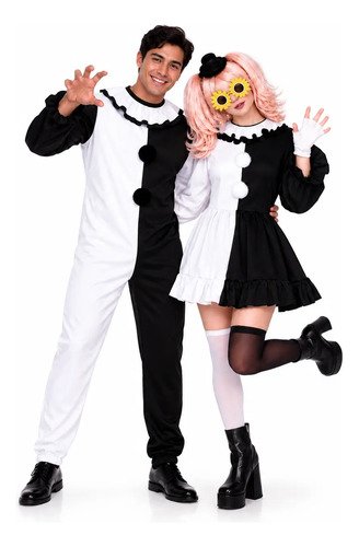 Disfraz de payaso Terrifier / Pierrot para hombre – enterizo blanco y negro