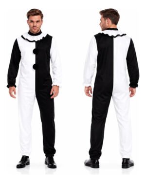 Disfraz de payaso Terrifier / Pierrot para hombre – enterizo blanco y negro