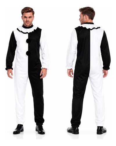 Disfraz de payaso Terrifier / Pierrot para hombre – enterizo blanco y negro