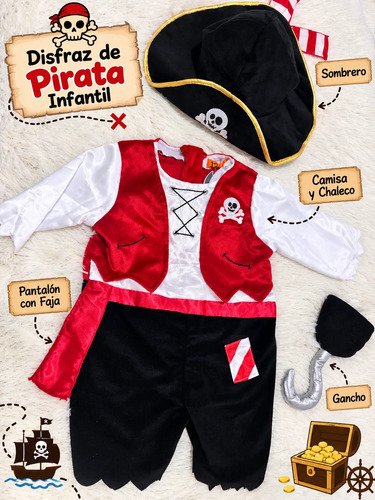 Disfraz Capitan Pirata Bebé Diseño Premium Disfraces Bebes Blanco 12 Meses