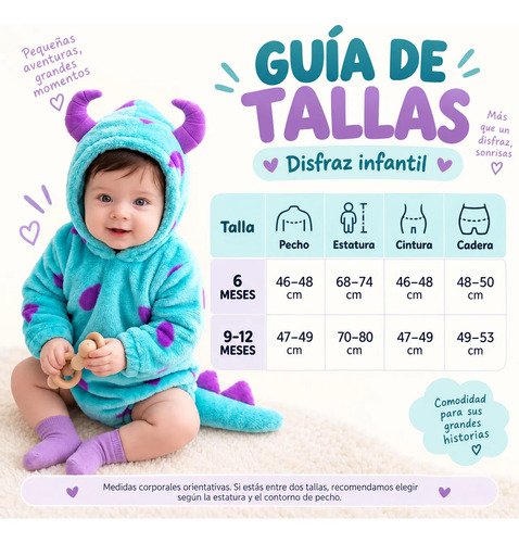Disfraz Sullivan De Monsters Inc. Para Bebé Disfraces Cute Agua 6 Meses