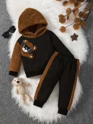 Conjunto Sudadera Con Capucha Oso De Peluche Para Niños Negro 24 Meses