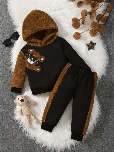 Conjunto Sudadera Con Capucha Oso De Peluche Para Niños Negro 24 Meses