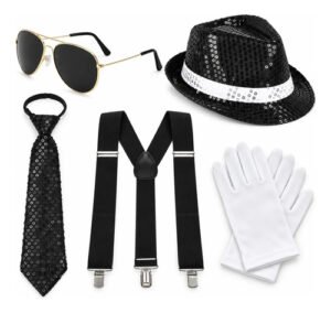 D_994784-MCO117779711153_092026-O.jpg Kit Disfraz Michael Jackson Sombrero Corbata Lentejuelas Negro Única