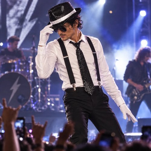 D_995325-MCO117779920265_092026-O.jpg Kit Disfraz Michael Jackson Sombrero Corbata Lentejuelas Negro Única